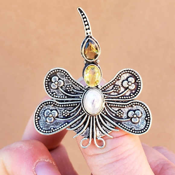 New Dragonfly Multi Gemstone 925 Silver Ring. - Picture 3 of 4